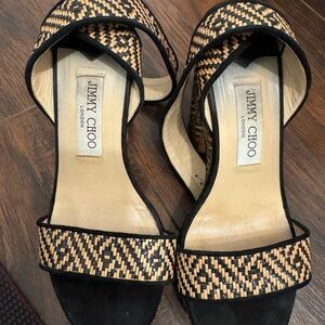 Jimmy Choo Black and Cream Heels with Woven Straps